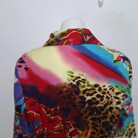 Mishca Floral Animal Print Mobwife 3/4 Maximalism Boho Tie Front Blouse Size XL - Picture 6 of 12